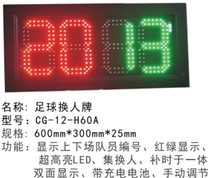 CG-12-H60A足球換人牌足球換人牌電子記分牌翻號(hào)顯示兩位 四位計(jì)分牌足 球比賽裁判用品